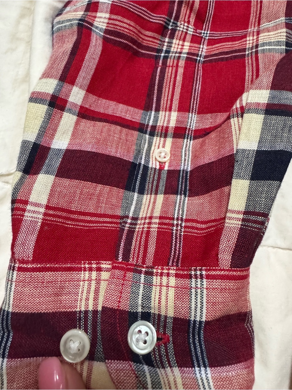 Vintage Y2K Lauren Ralph Lauren 100% Linen Plaid Button Front Shirt Red Size S - Picture 7 of 13